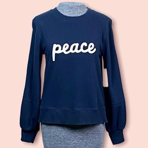 Anthropologie Ashley Brown Durand Affirmation PEACE Sweatshirt Top Navy XSP